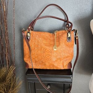 Marino Orlandi Leather Logo Embossed Top Handle Satchel Shoulder Crossbody Bag